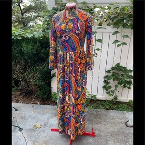 Vintage Paisley Maxi Dress Boho 1970’s